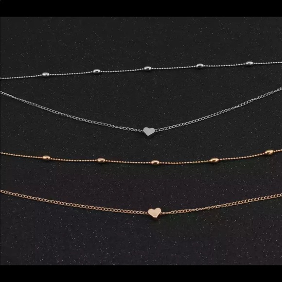 New Simple Style Double Layer Silver Gold Color Beads Love Heart Necklaces - Picture 7 of 10